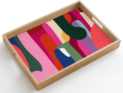Dienblad hout 50x35 cm - Schootdienblad - Kleurvakken - Recht - Rond - Abstract - Borrelplank rechthoek - Plateau dienbladen