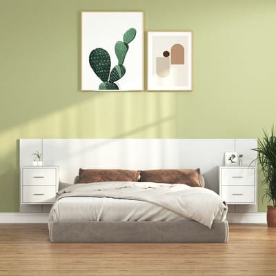 vidaXL - Hoofdbord - met - kastjes - bewerkt - hout - wit