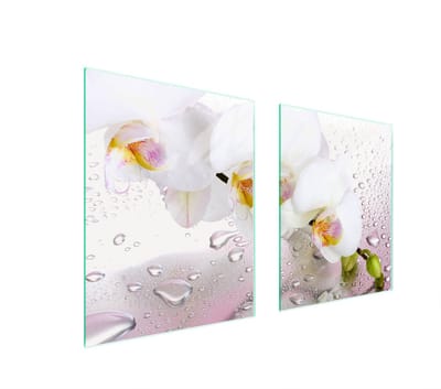 TMK ArtDeko Orchidee Serie - Glazen Beschermplaat voor Fornuis - 85x52 cm - Veelzijdig Gebruik - Veilig en Hygiënisch