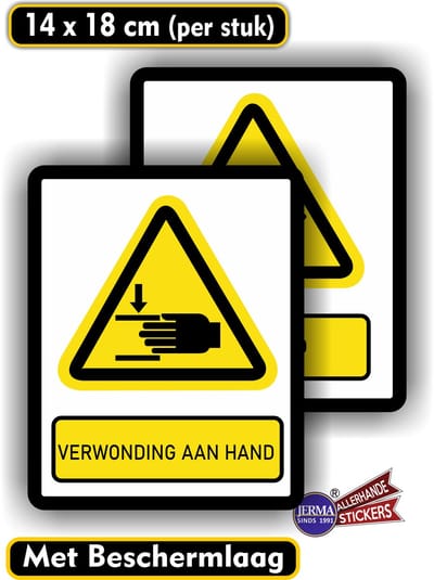 Jerma - Verwonding aan hand - ISO norm - Sticker - 14x18 cm - set 2 st - Weerbestendig - Zelfklevend