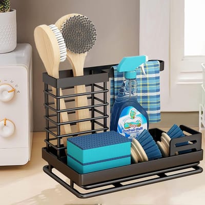 Gootsteenorganizer van roestvrij staal - Praktische spoelbakorganizer met afneembare lekbak