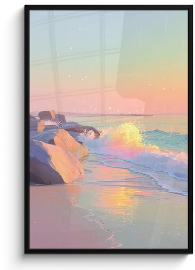 Poster in lijst - Fotolijst 80x120 cm - Posters - Zomerlicht - Strand - Fonkelende accenten - Posterlijst zwart - Decoratie - Wanddecoratie woonkamer - Muurdecoratie slaapkamer