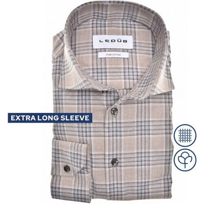 Ledûb Overhemd Extra Long Sleeve Check Flanel Mouwlengte 7 Licht Bruin / male