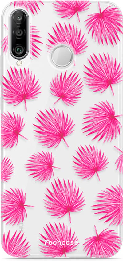 Fooncase Hoesje Geschikt voor Huawei P30 Lite - Shockproof Case - Back Cover / Soft Case - Pink leaves / Roze bladeren