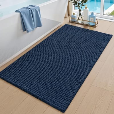 Zachte en Sneldrogende Chenille Badmat 60x90cm, Absorberend en Antislip, Ideaal voor Badkamer en Douche, Blauw