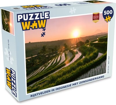 Puzzel Rijstvelden in Indonesië met zonsondergang - Legpuzzel - Puzzel 500 stukjes