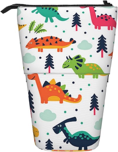 Dinosaurus Etui - Pennendoos Rits - Bureau Organisatie - Telescopisch Ontwerp - 18 cm Hoog - Zwart