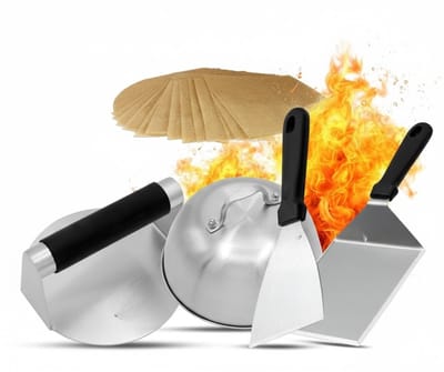 Famanu – Professionele hamburgerpers 16 cm RVS, eenvoudig schoon te maken, geschikt voor BBQ en teppanyaki