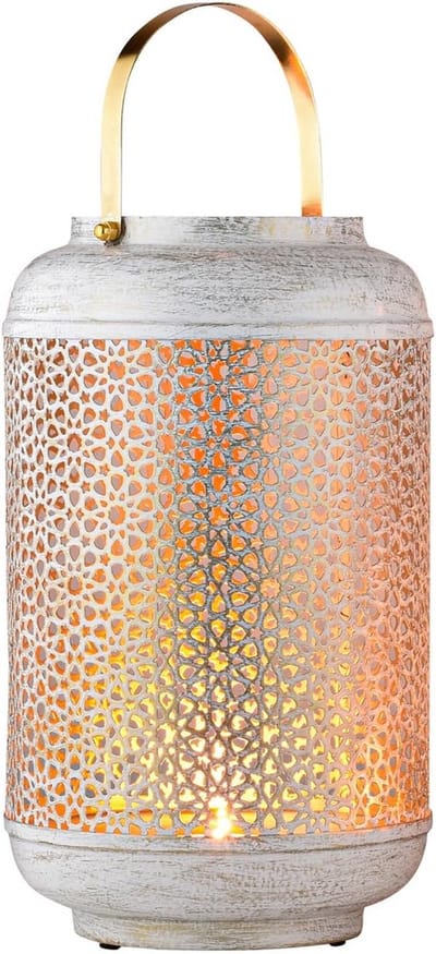 Decoratieve Lantaarn - Windlicht Kandelaar - Sfeerverlichting Creëren - Scandinavisch Design - 30 x 18 cm - Wit Goud