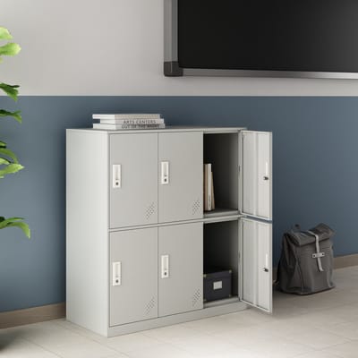 Metalen kast Rautavaara 100x90x40 cm met 6 deuren lichtgrijs