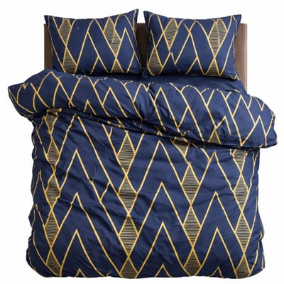 Happynest - Dekbedovertrek -Tweepersoons - 200x220 cm – Met 2 Kussenslopen - 60*70 cm - Blauw Goud Geometrisch