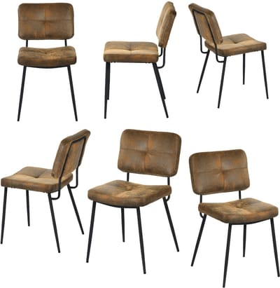 MEUBLES COSY Eetkamerstoelen - Set van 6 - Vintage Retro-met Rugleuning -Gestoffeerde Zitting - voor Keuken,Woonkamer,Slaapkamer,Kantoor- Koffie-54x45x82cm