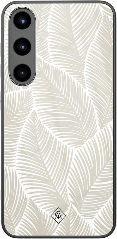 Casimoda® hoesje - Geschikt voor Samsung Galaxy S25 - Palmy Leaves Beige - Luxe Hard Case Zwart - Backcover telefoonhoesje - Bruin/beige