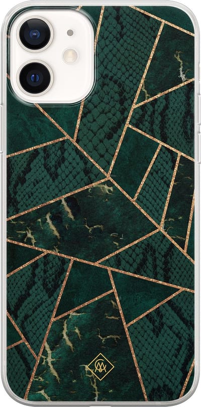 Casimoda® hoesje - Geschikt voor iPhone 12 - Abstract Groen - Siliconen/TPU telefoonhoesje - Backcover - Geometrisch patroon - Groen
