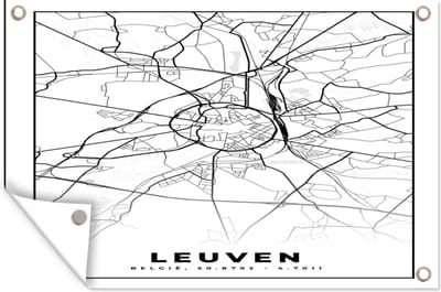 Muurdecoratie België – Leuven – Stadskaart – Kaart – Zwart Wit – Plattegrond - 180x120 cm - Tuinposter - Tuindoek