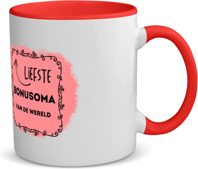 Akyol - liefste bonusoma van de wereld koffiemok - theemok - rood - Oma - de liefste bonusoma - verjaardag - cadeautje voor oma - oma artikelen - kado - geschenk - 350 ML inhoud