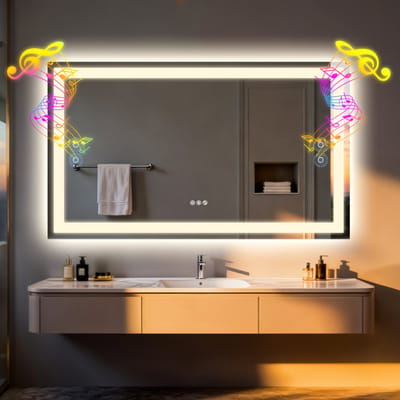 LUVODI Verlichte badkamerspiegel - 1000 x 700 mm LED-wandspiegel met Bluetooth-luidsprekers, anti-condens en dimbare verlichting