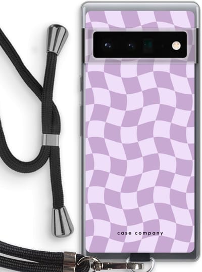 Case Company® - Hoesje met koord geschikt voor Google Pixel 6 Pro hoesje met Koord - Grid Paars - Telefoonhoesje met Zwart Koord - Bescherming aan alle Kanten en Over de Schermrand