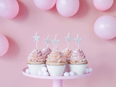 PartyDeco - Taartkaarsjes set 5st. - Silver Stars