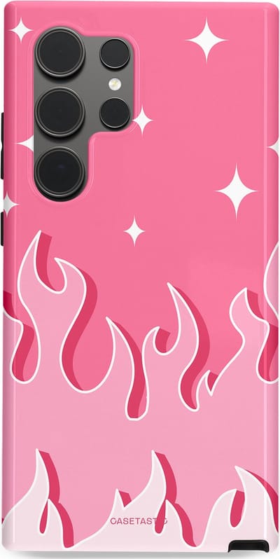 Casetastic Hoesje Geschikt voor Samsung S24 Ultra - Stijlvolle Beschermende Duo-layer Case - Roze Vlammen