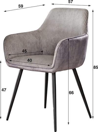 Set van 2 Eetkamerstoelen Licia Ribstof - Met Armleuningen Grijs
