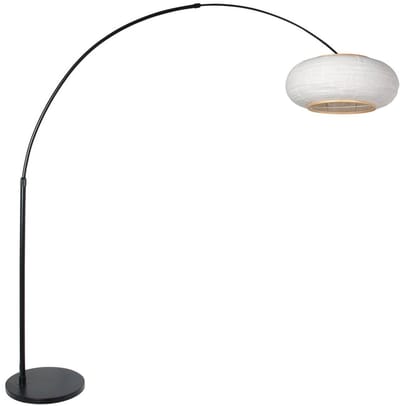 Vloerlamp Silva Alba 4691ZW zwart met linnen kap Ø60 cm - hoogte verstelbaar van 210 tot 240 cm - modern Scandinavisch ontwerp - Steinhauer