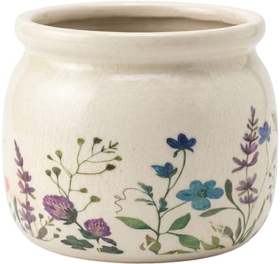 Keramiek Bloempot voor Binnen – Kleurrijke Bloemen – Rustieke Pot – Ø 12 cm – Bloemenmotief