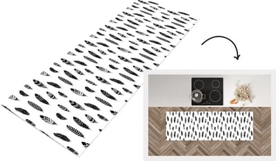 Keukenloper - Loper keuken - Veren - Zwart Wit - Patroon - Vogel - 150x50 cm - Keukenloper vinyl