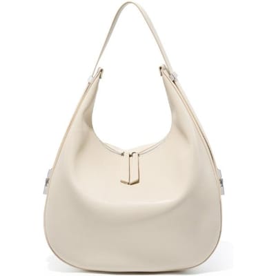 Lente en Zomer Niche Ontwerp Koeienhuid Okseltas Schoudertas Hand Leer Maanvormige Emmer Tas Dames Tas beige