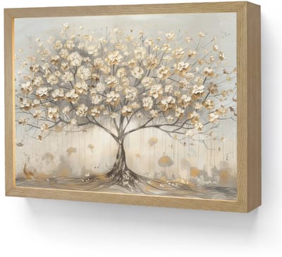 Wandlamp 40x30 cm - Oplaadbaar - Boom - Beige - Goud - Verflook - Grijs - Wandlampen binnen woonkamer - Slaapkamer lamp - Decoratieve nachtlamp - Vloerlamp draadloos