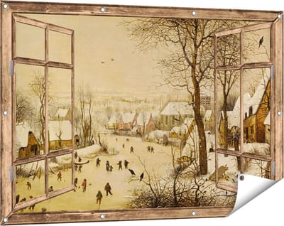 Gards Tuinposter Doorkijk Winterlandschap met Schaatsers en Vogelknip - Pieter Bruegel de Oude - 120x80 cm - Tuindoek - Tuindecoratie - Wanddecoratie buiten - Tuinschilderij