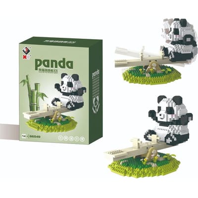 Nieuwe Kleine Deeltjes Bouwstenen DIY Cartoon Schommel Panda Serie Kinderspeelgoed Creatieve Vrijetijd Spelletjes No box beige
