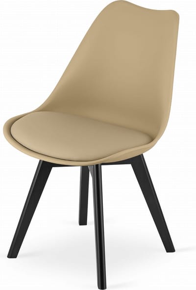 Stoel MARK - Donkerbeige, Zwarte Poten, Kunststof Zitting met Kunstlederen Kussen, Strak Design, Ergonomisch, Geschikt voor Keuken, Eetkamer, Kantine en Werkruimte, Max. 120 kg