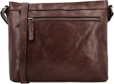 Hide & Stitches Westland Crossbody Schoudertas - Handige Ritsvakken - Fashion Bag - Leren Dames Tas - Donkerbruin