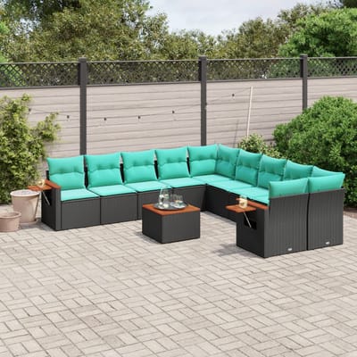 vidaXL - 11-delige - Loungeset - met - kussens - poly - rattan - zwart