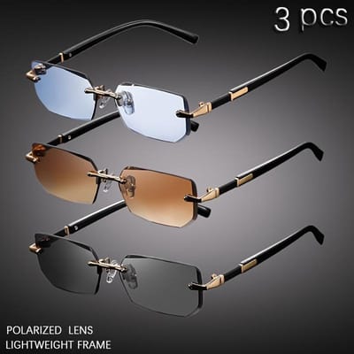 3 stuks Mode Coole Randloze Rechthoekige Klein Montuur Metalen Bril voor Mannen Casual Zakelijk Schoolfeest Vakantie Autorijden gray