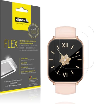 dipos – 2x Beschermfolie geschikt voor Cloudpoem 1.85 Zoll Smartwatch | 3D Full Cover Screenprotector | 100% Passend