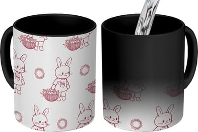 Magische Mok - Foto op Warmte Mokken - Koffiemok - Konijnen - Patronen - Dieren - Cartoon - Magic Mok - Beker - 350 ML - Theemok