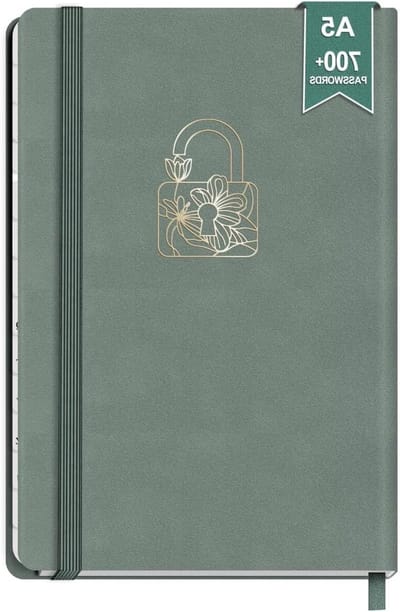 Notitieboek met Bloeiende Lotusbloem, Wachtwoordboek en Groene Kaft voor Organisatie en Creativiteit