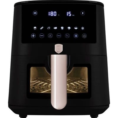 BerlingerHaus BH9488 Airfryer 5 l 1400 W Anti-aanbaklaag, Heteluchtfunctie, Kijkvenster, Timerfunctie, Digitale timer Zwart, Rose gold