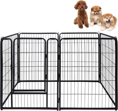 6-Delige Hondenboxset met Deuren en Grondankers, Buitenomheining, Hondenhek, Puppyren, Opvouwbare Dierenbox, Weerbestendig Puppyhek, Draagbare Puppybox voor in de Tuin, Kamperen NAIZY