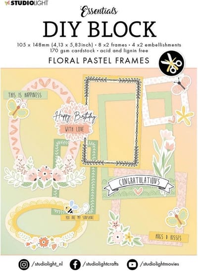 Die-cut block A6 Floral pastel frames - Essentials nr. 65