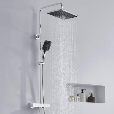 Auralum Max Thermostatische Douchekraan - Regendouche - Doucheset - 12 inch Douchekop - 3 functies Handdouche - Inclusief thermostaatkraan - Douchekolom - Chroom