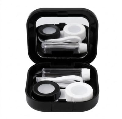 Lensdoosje met spiegel - zwart - 5 delig - Handig voor onderweg - Handig voor in je handtas - Reizen - Musthave - Make-up tas - contactlenzen doosje - lenzenbakje - ixen