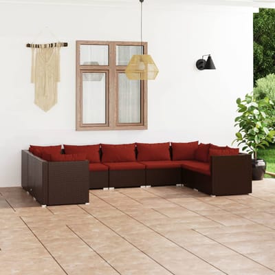 vidaXL - 9-delige - Loungeset - met - kussens - poly - rattan - bruin