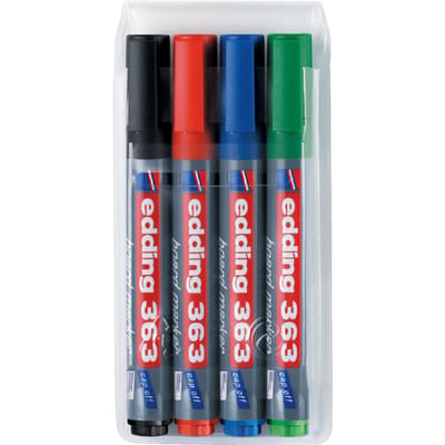 edding 363/4 S boardmarker set - zwart, rood, blauw, groen - beitelpunt 1-5mm - geschikt voor whiteboard en flipchart