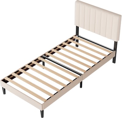 KUTAS Gestoffeerd bed - 90x200 cm - Modern Bedframe - Verstelbaar Gestoffeerd Hoofdbord - Eenpersoonsbedden - met Rugleuning - met rugleuning - Grote Opbergruimte Stevig - Stil - Grijs