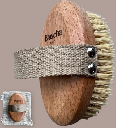 Bluscha® - Dry Brush - Droogborstel - Anti Cellulitis - 100% Natuurlijk - Dry Brushing - Lichaamsborstel - 0% Plastic - Massage - Huidverbetering - Natuurlijke haren - Droog Borstel - Stimuleert Bloedsomloop - Houten Borstel - Borstelen - Douche