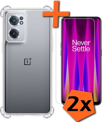 Hoes - Met Screenprotector - 2 Stuks - Geschikt voor OnePlus Nord CE 2 - Sterk & Shockproof - Siliconen Case - Back Cover - Telefoon Hoes - Shock Proof - Transparant
