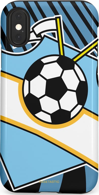 Casetastic hoesje geschikt voor Apple iPhone X / Apple iPhone XS - Dubbellaagse bescherming - Kampioensbal - Fashion Case - Lichtblauw Zwart Wit